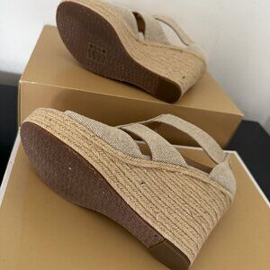 Michael Kors Tan Linen Espadrille Wedge Sandals